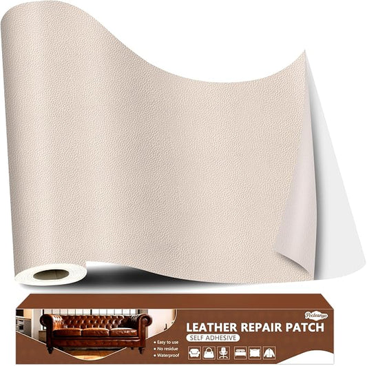 Ivory Gray Leather Repair Tape, 16x80 Inch Leather Repair Patch Self-Adhesive, Waterproof Faux Leather Patch, Vinyl Repair Tape for Couch, Sofas, Furniture, Office Chair, Car Seats
