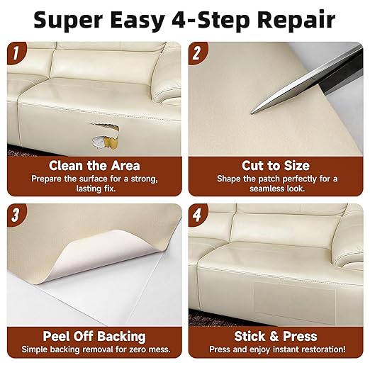 15.7 x 59in Beige Leather Tape, self-Adhesive Leather Repair Patch, for car seat Repair, Vinyl Repair kit, Suitable for Sofas, Furniture, Seats,Strong Adhesive Leather Repair Tape