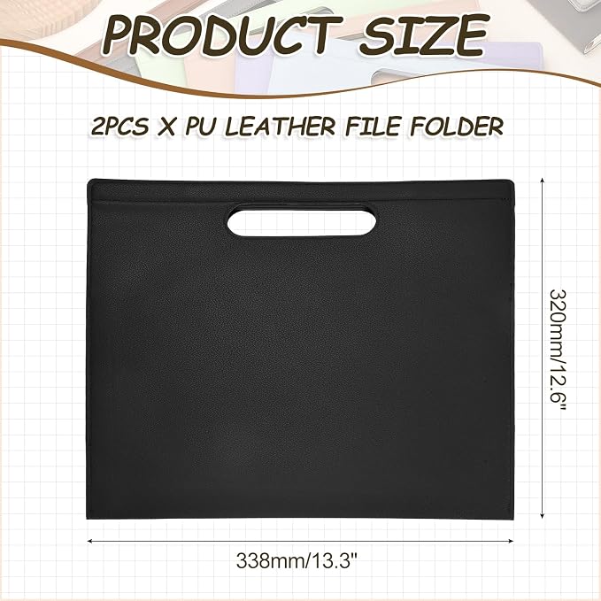 PATIKIL 2Pcs Leather Folder, 13.3x12.6 Magnetic Leather Document Holder File Folder PU Pouch Bag Portfolio File Organizer Handbag Personal Envelope Waterproof for Traveling, Black