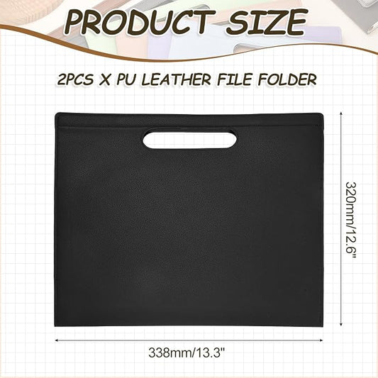 PATIKIL 2Pcs Leather Folder, 13.3x12.6 Magnetic Leather Document Holder File Folder PU Pouch Bag Portfolio File Organizer Handbag Personal Envelope Waterproof for Traveling, Black