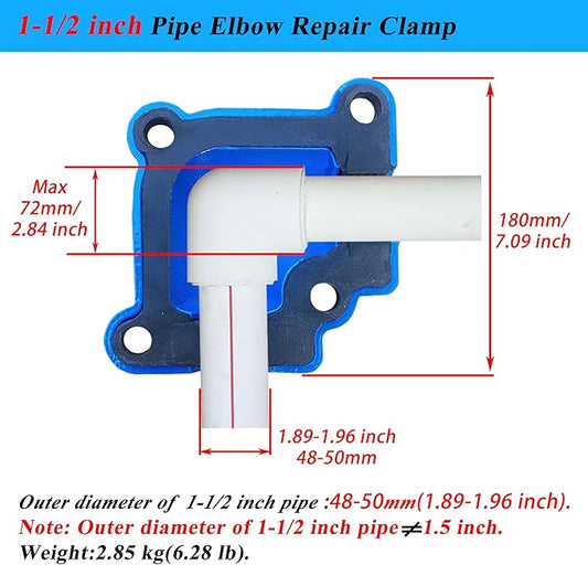 Pipe Elbow Clamp, 1-1/2 Inch (DN40), 90 Degree, Short Radius, PPR/PE/Iron Pipe, Socket Connection, Blue, Iron, 6.28 pounds