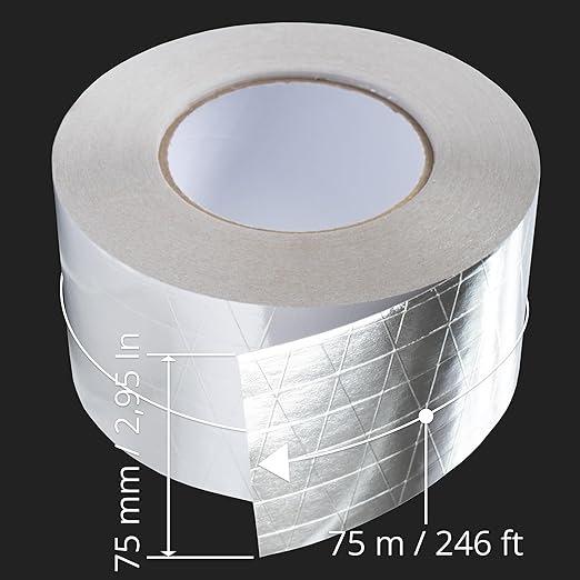 3" Inch x 164 Ft / 55 Yards Long Aluminum Foil Tape with Mesh - Strong Metal Insulation Adhesive Heavy Duty Ductwork Tape - Waterproof, High and Low Temperature HVAC, Vent Hose, Dryer Leak Repair Tape