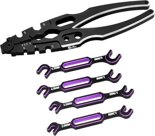 Multifunction RC Shock Absorber Plier with 4PCS Wrench 3.0/3.2/3.5/3.7/4.0/5.0/5.5/6.0mm Turnbuckle Nut Ball Joint Remover for RC Car Boat Model Repair Tool Kit