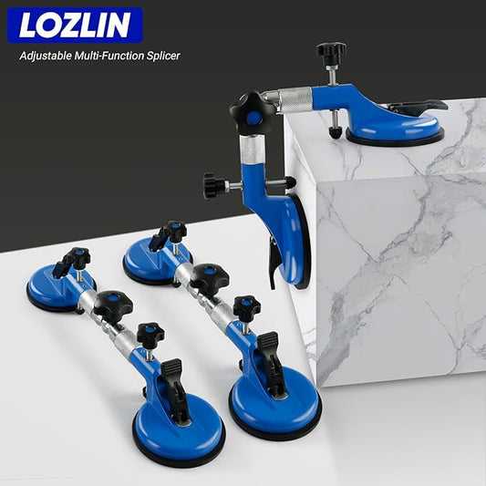 LOZLIN Suction Leveling System with Corner Alignment, Vacuum Lifter & Tile Tensioner for Granite Marble Quartz Countertop Slab Glass Installation, Gap-Free Seam Fixing Tool Blue