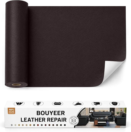 BOUYEER Leather Repair Patch Tape Kit,Self Adhesive Leather Repair for Sofa，Car Seat,Office Chair,Furniture,Jacket,Waterproof Strong Adhesive Vinyl Repair Kit. 16 in x 31 in,Coffee