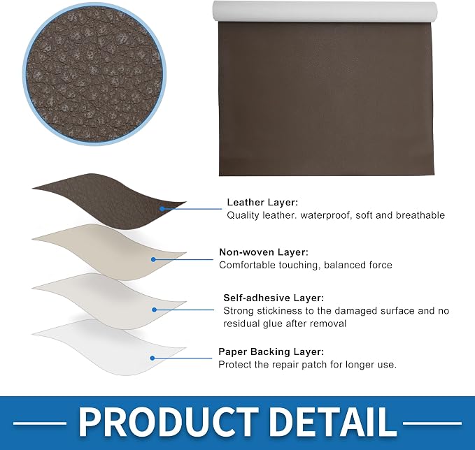 Self Adhesive Leather Repair Patch Strong Stickiness 60"x16" Leather Repair Tape PU Leather Coffee 1 Pcs