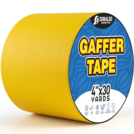 Gaffers Tape Heavy Duty, Easy to Rip, Residue-Free Professional Grade Floor Tape for Electrical Cords, Matte Finish Non Reflective, Weather Resistant (1, Yellow, 4" x 30 Yards)