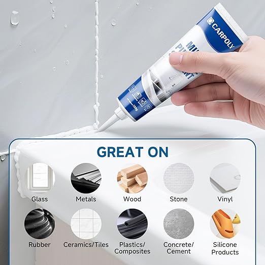 Silicone Caulk for Kitchen & Bathroom, Waterproof White Caulk for Sink, Toilets, Windows, Doors, Strong Adhesion, Shrink & Crack Proof,Long-Lasting(White, 5.29oz)