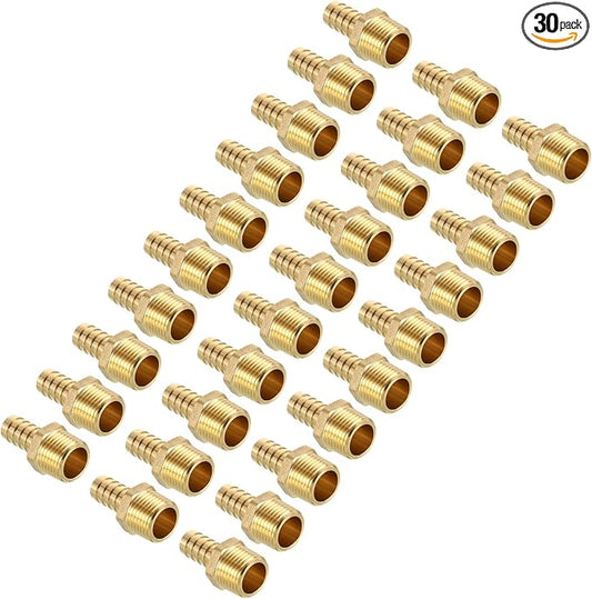 Pack of 30 Brass Hose Barb Fittings 1/2" Hose Barb to 1/2" NPT Male Fittings