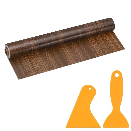 PATIKIL Wood Grain Repair Tape, 16" x 33' Self Adhesive Realistic Wood Tape with Scraper Durable Repair Patch for Furniture Floor Window Door Table DIY Home Decor, Jet Black Wood Grain