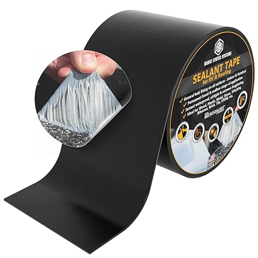 HSS Sealant Tape with MicroSealant - Waterproof Commercial Roofing Tape for Roof and RV Repair - UV- & Weatherproof - Black - 4 inch x 25 feet