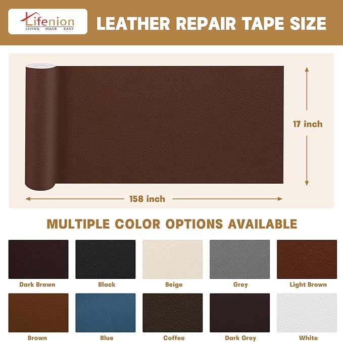 Leather Repair Patch, 17X158 Inch Self Adhesive Leather Repair Tape, Large Vinyl Patch Kit for Couches, Sofa, Furniture, Car Seats, Office Chairs, Cabinets, Handbags（Blue, 17X158 Inch）