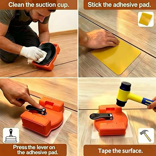 Floor Gap Fixer Tool - 4.64" Suction Cup, Dual-Sided Striking Surface, 5 Reusable Pads for Laminate, Hardwood & Vinyl Floor Gap Repair