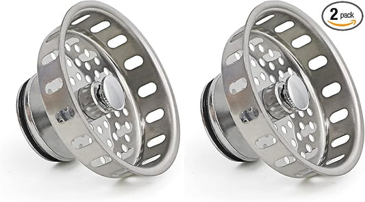 Highcraft 97343 Kitchen Sink Basket Strainer Replacement for Standard Drains (3-1/4 Inch) Stainless Spring Steel Closure and Rubber Stopper, Stainless Steel (Pack of 2)