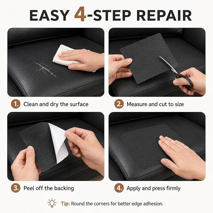 Self Adhesive Leather Repair Patch 24x54 Inch, Large Vinyl Repair Kit，Black | Leather Tape for Furniture, Couch, Sofa, Car Seats. Waterproof, Strong Adhesion, Easy Cut Pleather Patch Waterproof Scratch
