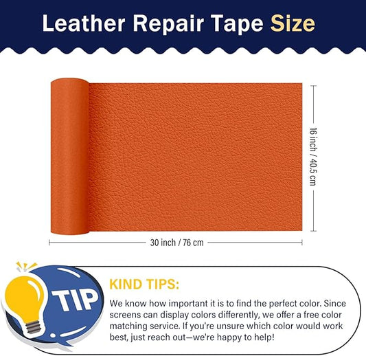 Zenyao Leather Repair Patch Tape - Self Adhesive Leather Repair Kit for Car Seat Furniture, Heavy Duty Vinyl Repair Patch for Couch Sofa, Waterproof Fix for Tears, 12x30 Inch Roll, Orange