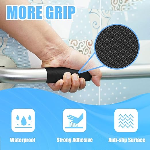 Yorwe Rubber Grip Tape, Ultra-Thin Strong Adhesive Anti-Slip Waterproof Heat Resistant Wear-Resistant Cushion Pad, Making Handles or Contact Surfaces Safer, with Grip and Comfort (Black, 4In x 10Ft)