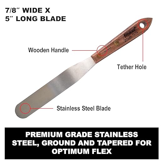 Albion Engineering Company 258-5S Classic Spatula, Stainless Steel, Hardwood Handle, 7/8" Wide Tip x 5" Long Blade