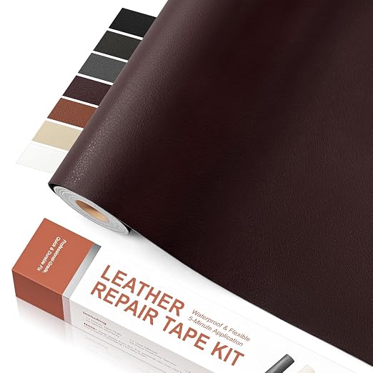 Leather Repair Tape, self-Adhesive Leather Repair Patch, for car seat Repair, Suitable for Sofas, Furniture, Seats, Strong Adhesive Leather Repair Tape (Dark Brown, 7.87x 85in)