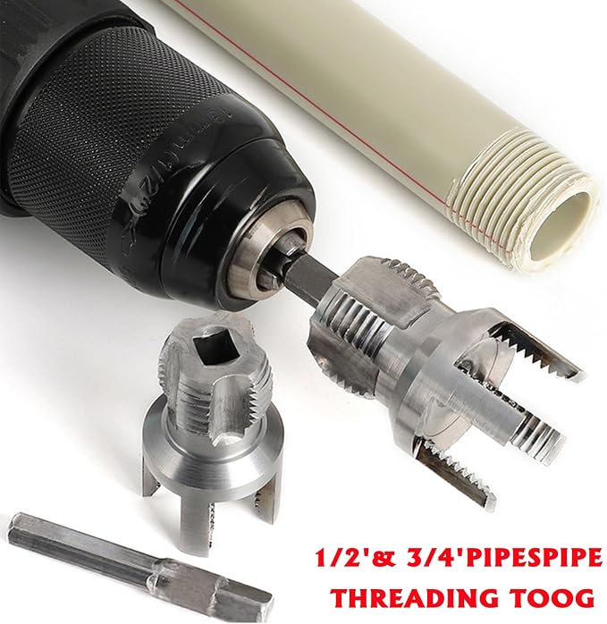 PVC Pipe Threader Kit, 3 Piece Set, 1/2", 3/4", 1" NPT, Internal and External Threading, Compatible with Electric Drill for PVC, PPR, MPP Pipes (1/2in+3/4in)