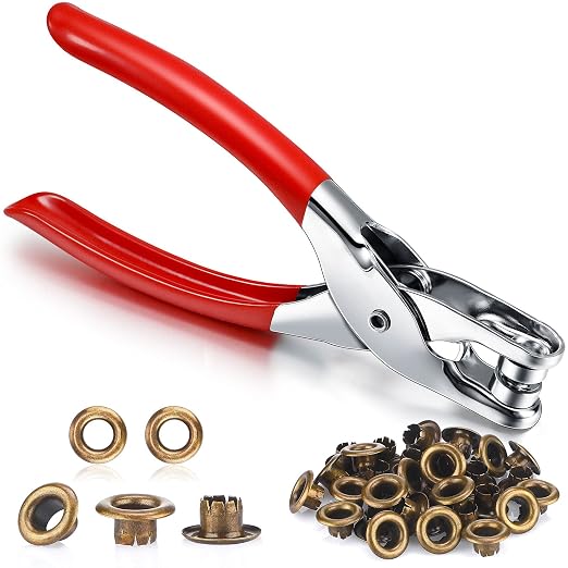 Mudder 301 Pcs Grommet Eyelet Pliers Tool Kit, Fabric Leather Hole Eyelets and Grommets Punch Pliers with 300 Metal Eyelets for Belt Shoes Cloths(1/4 Inch,Bronze)