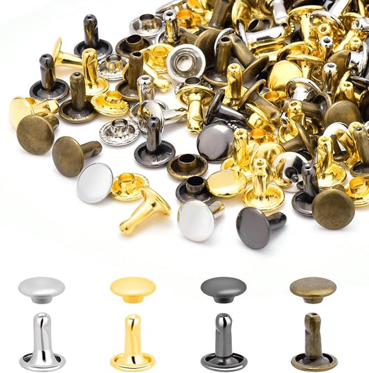 400Sets Assorted 8mm Double Cap Rivet, Leather Rivets Kit Tubular Metal Studs for Fabric Boot Purse Leather Hardware Supplies