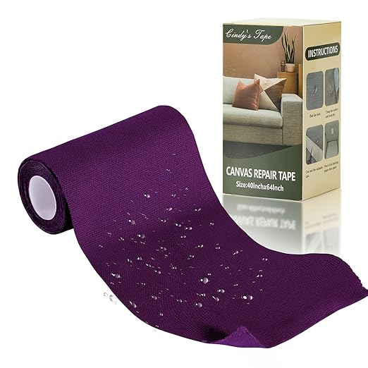 Linen Canvas Repair Tape, 4×63 Inches Purple Waterproof Self-Adhesive Patch for Outdoor Gear, Durable Fabric Tape for Boat Covers,Couch,Tents, Sofas, Sun Shades, Awnings, and Lounge Chairs