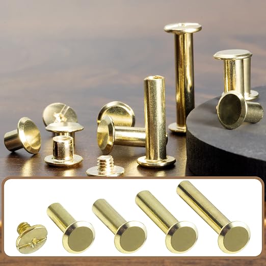 YORANYO 70Sets Chicago Screws Leather Rivets Assorted Screw Rivets Chicago Binding Screws for Decorate and Repair Leather Craft Belt Bag Shoes Purse Bookbinding (Gold, M5*15,18,20,25)