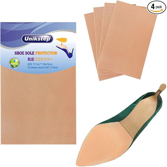 UNIKSTEP 4 Pieces Shoe Sole Protectors, Shoe Bottom and Heel Anti Slip Grip Pads, Self Adhesive Non Skid Noise Reduction Sticker (Khaki)
