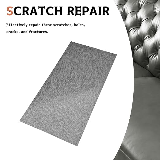 Grey Self-Adhesive Leather Repair Patch Tape Kit, 8 x 4 Inch Waterproof & Scratch-Resistant Leather Patches for Car Seat, Furniture, Couch, Sofa, Office Chair, Vinyl Repair Tape Kit