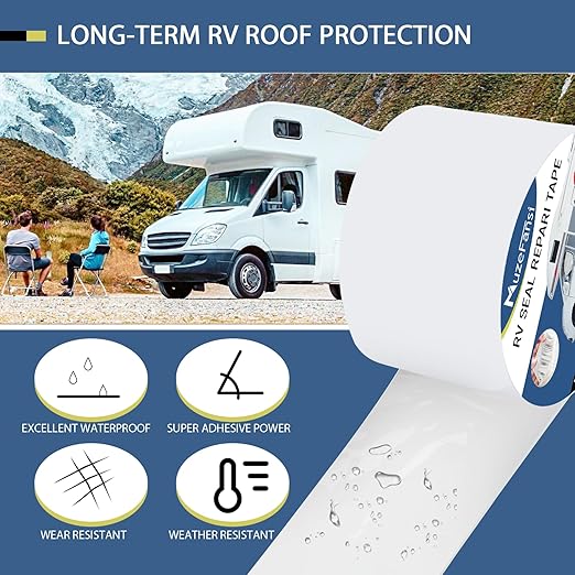 RV Sealant Tape 4 Inch X 50 Foot 1Pack, UV & Weatherproof White RV Roof Tape, Waterproof Seal Tapes Sealant Roofing for Camper Truck Stop Roof Window Boat Sealing Leaks Repair