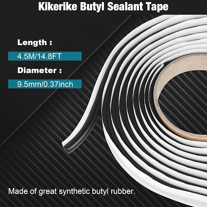 Butyl Rubber Tape Headlight Glue Sealant Rope 14.8Ft Diameter 9.5mm Butyl Putty Foam Strip Butyl Rubber Caulk Sealer for Automotive (Car RV Truck Marine) Window Door Windshield Sealing - Black, 1 Roll