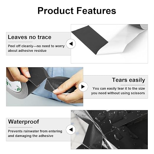 BOMEI PACK Black Heavy Duty Duct Tape, 4 inches x 50 Yards, Strong, Flexible, No Residue, All-Weather and Tear by Hand - for Repairs, Industrial, Professional Use