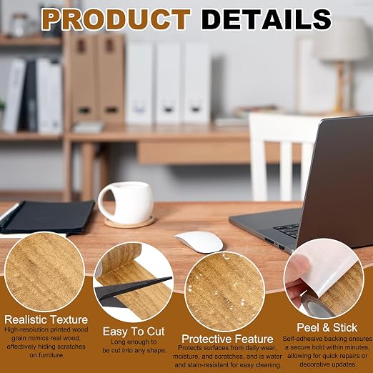 uxcell Wood Grain Repair Tape, 2.2" x 15ft Self Adhesive Wood Grain Colored Duct Tape Waterproof Repair Patch for Furniture Floor Scratch Fix, Baseboards, DIY Decor, Maple Brown