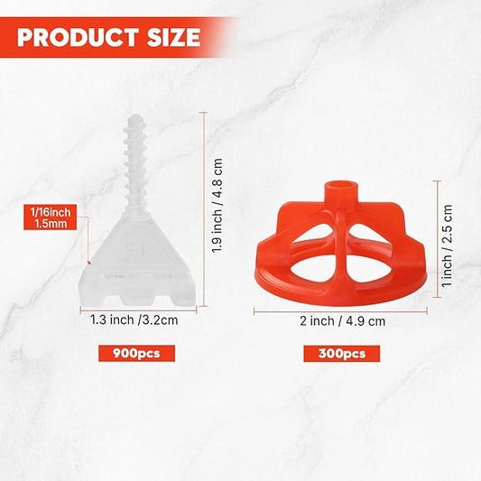 DGSL Tile Leveling System 1/16", 900 Pcs Tile Spacers and 300 Pcs Red Cap, Tile Spacers Leveling System for Professional Ceramic Tile and Stone Installation, Precision Gap Control