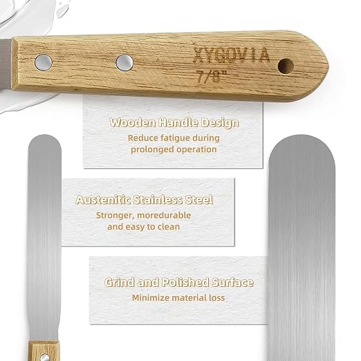 4-piece Caulking Spatula with Wooden Handle, Professional Stainless Steel Caulk Tool Set Finishing Tools, Streamline Spatulas for Caulk Application
