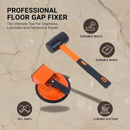 Sakerplus Floor Gap Fixer Tool, Heavy Duty Flooring Gap Repair Tool with Enhanced Vacuum Suction Cup for Laminate, Vinyl, Hardwood & Tile Floors (Orange*1)
