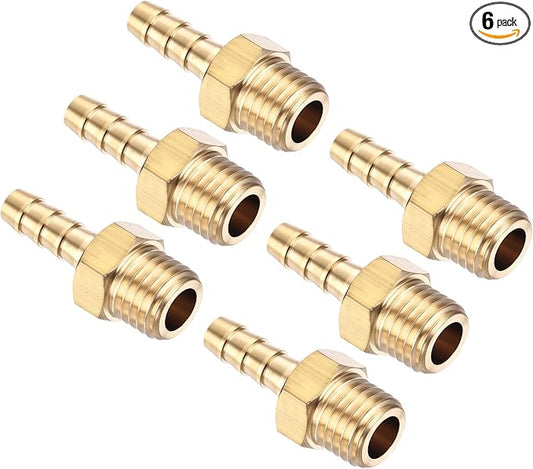 Pack of 6 Brass Hose Barb Fittings Adapter Connector 4mm Hose Barb to M8x1 Male Fittings for Home Machines, Massage Bathtubs, and Irrigation Systems