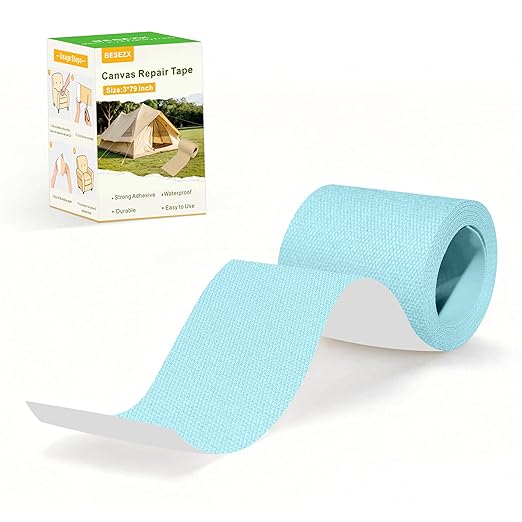 Besezx Canvas Repair Tape,Outdoor Gear Patch, 3x79 Inches,Waterproof Self-Adhesive Fabric Repair Tape for Repairing Boat Covers,Sun Shades,Sofas,Tents,Lounge Chairs,Awnings (Blue)