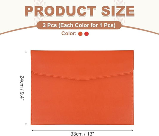 PATIKIL 2Pcs PU Leather A4 File Folder, Document Holder Envelope Waterproof Napa Texture Filing Organizer Portfolio Folder Case with Magnetic Snap Closure for Home Office, Orange, Red