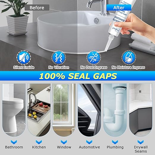 White Silicone Sealant & Adhesive RTV 100% Silicone Caulk Waterproof for Kitchen, Bathroom, Windows & Car High Strength Adhesive All-Purpose Shrink & Crack Proof Caulking - 1.8oz/50g