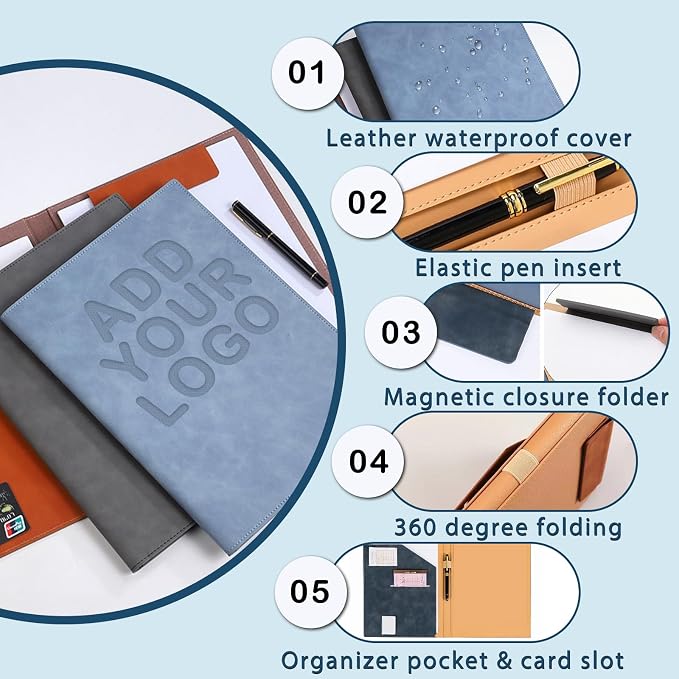 Personalized Padfolio with Engraved Logo Text Custom Leather Portfolio for School Office Conference