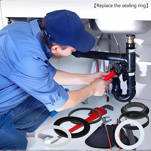 4PCS 45mm (1.77") Multi-Shape Silicone Sealing Gaskets - Convex/L/O-Shaped Washers for Kitchen Sink Drain & Inclined Sliding Joints, Leak-Proof & Durable