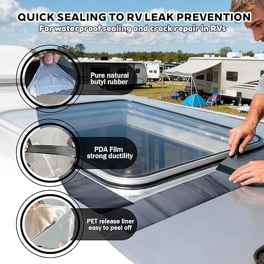 RV Sealant Tape,6Inchx50Feet,1-Pack,Black RV Roof Tape,Camper Repair Tape,RV Tape,Repair for Trailer, Boat,Window,Roof & Leaks,Sealing