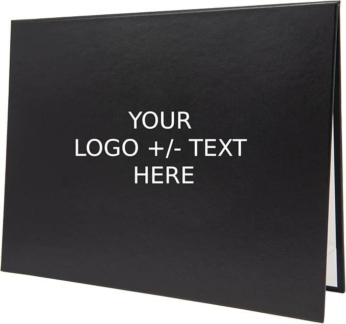 Black Faux Leather Document Cover 8.5x11 Letter Size | Tent-Style, Non-Padded with Metallic Foil Custom Printing | Professional Presentation for Awards, Diplomas and Certificates