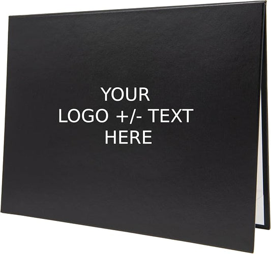 Premium Black Faux Leather Document Cover 8x6 Small Size | Tent-Style Opening, Non-Padded, Custom Metallic Foil Printing | Ideal for Diplomas, Awards, Certificates with Professional Finish