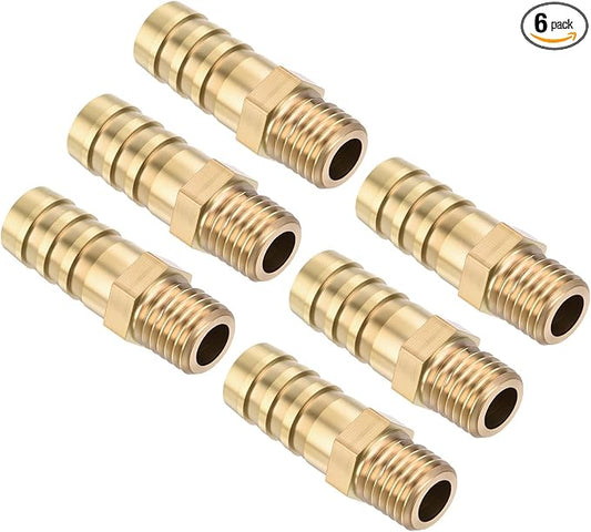 Pack of 6 Brass Hose Barb Fittings Adapter Connector 10mm Hose Barb to M10x1.25 Male Fittings for Home Machines, Massage Bathtubs, and Irrigation Systems