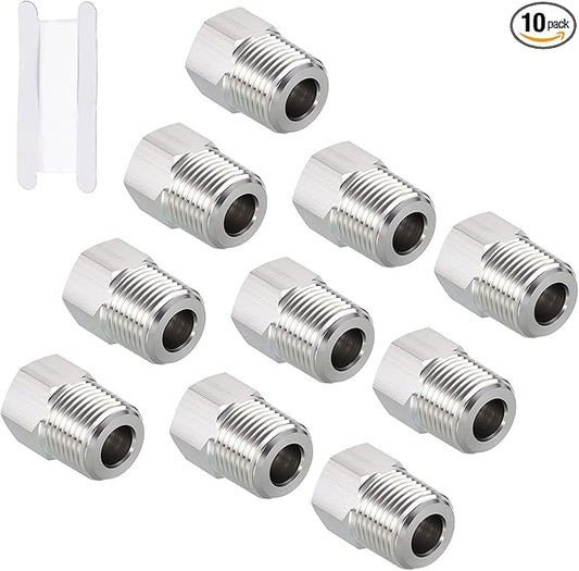 Pack of 10, 3/8" Male NPT NPT1/4" FeMale NPT Solid 304 Stainless Steel Hex Bushing with Sealing Tape, Hose Fittings Adapter Reducer for Bathroom Remodel, Tool Extensions