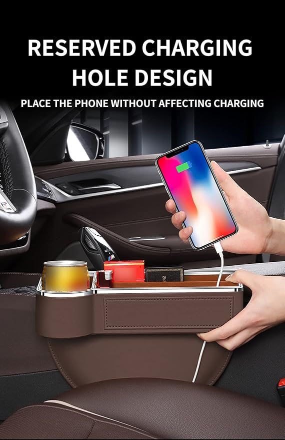 SANRILY 2 Pack Car Seat Gap Filler Organizer with Cup Holder Universal Fashion PU Leather Multifunctional Car Center Console Organizer with USB Hole Red