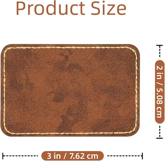 40 Pcs Blank Leather Hat Patches for Laser Engraving Iron On Heat Press 3 x 2 Inches Rectangular Brown